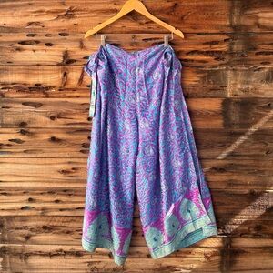 UNBRANDED | 100% Silk Vibrant Purple & Teal Boho Wrap Pants OSFM